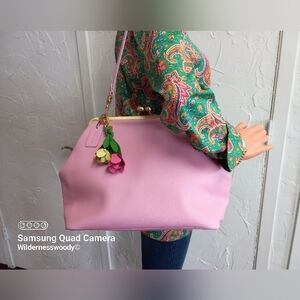 100% Cowhide Leather Kisslock Frame Bag, Pink